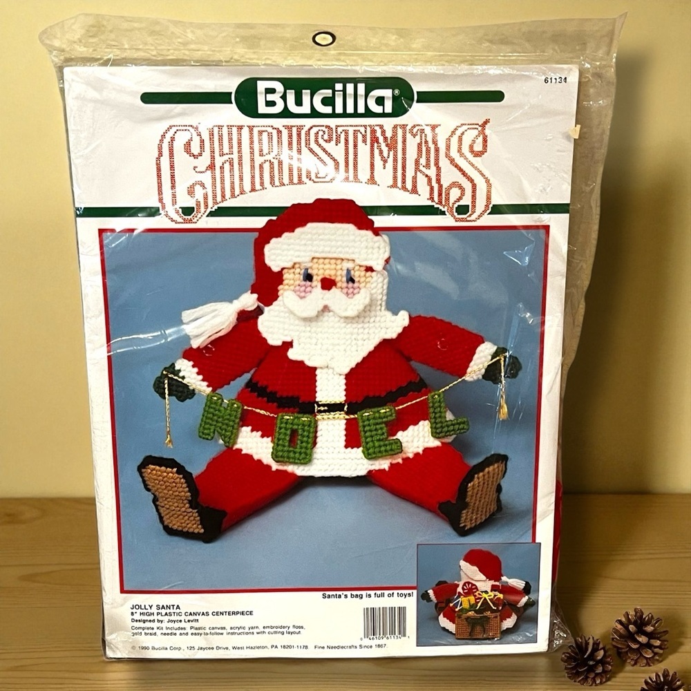 Bucilla Christmas Kit Jolly Santa Plastic Canvas NEW Vintage